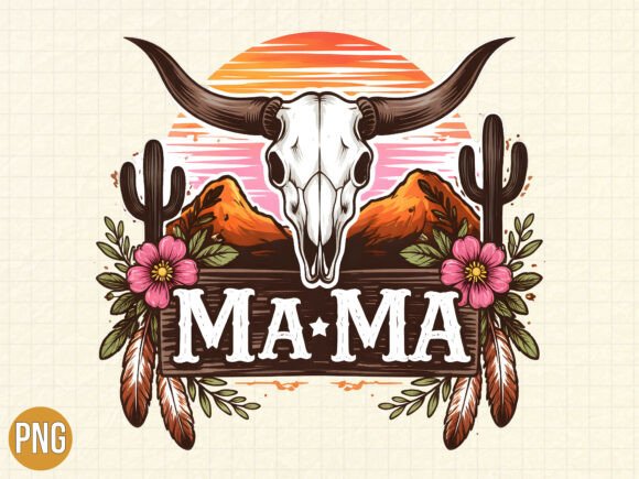Elevating Brand Identity with the Western Bull Skull Mama Desert Shirt PNG