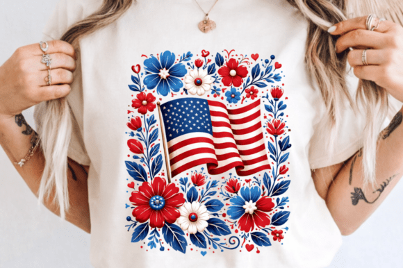 Patriotic Boho Floral Flag PNG Design
