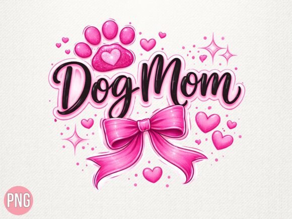 Pink Ribbon Dog Mom PNG Design