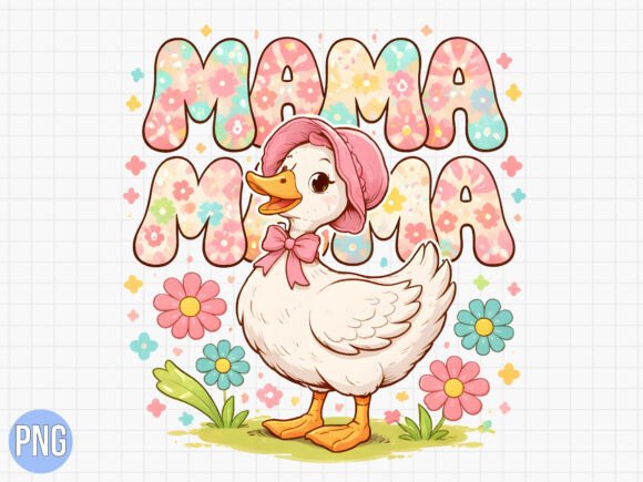 Retro Mama Duck Floral PNG for DIY Tees
