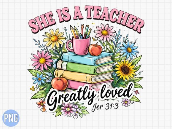 Teacher Greatly Loved Floral Books PNG