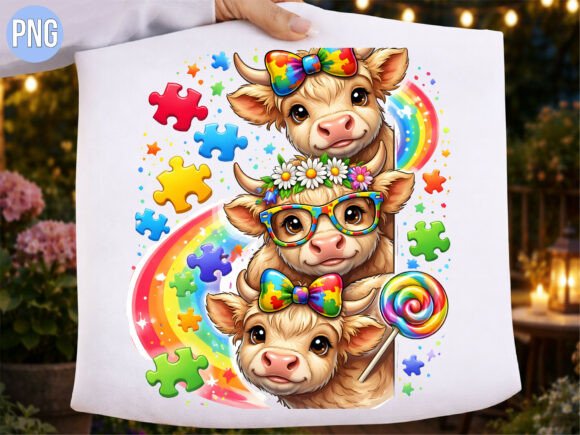 Three Highland Cows Rainbow Autism PNG: A Symbol of Neurodiversity and Creative Expression