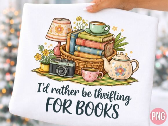 Thrifting for Books Vintage Tea Read PNG