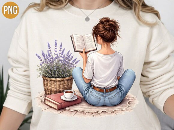 Unlocking Creative Potential with the Girl Reading Book Lavender Garden PNG Design
